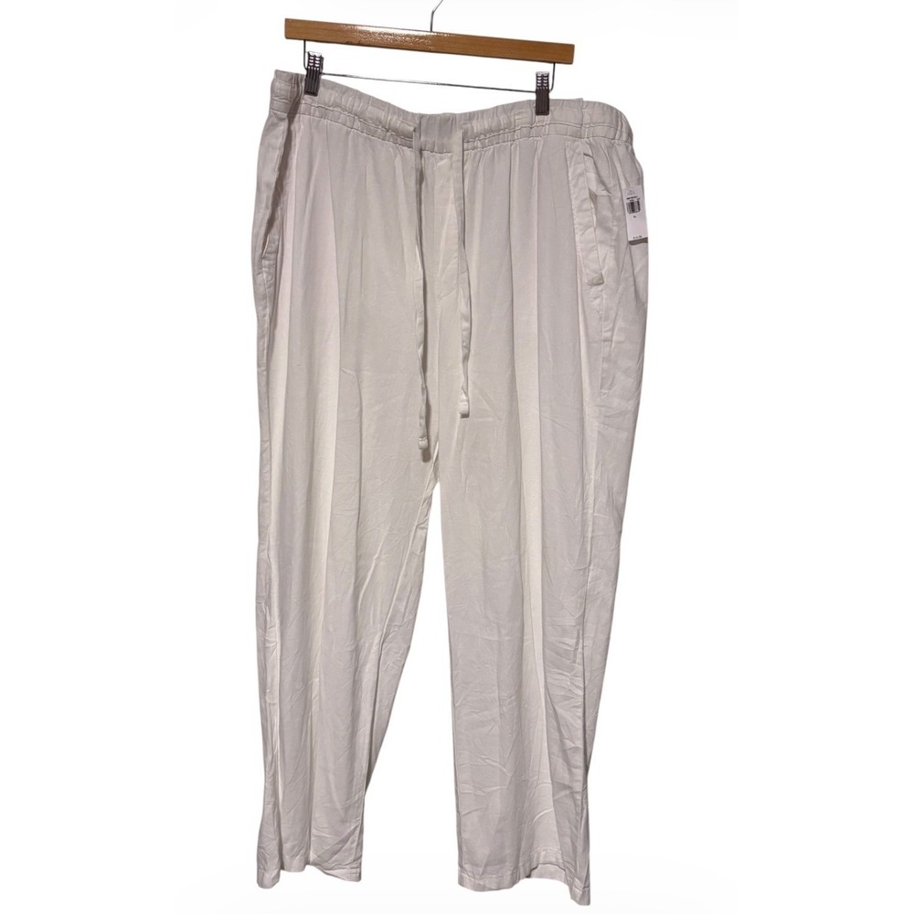 NWT Old Navy Linen Blend Pants White Relaxed Leg Pull On Resort Vacation Size XL